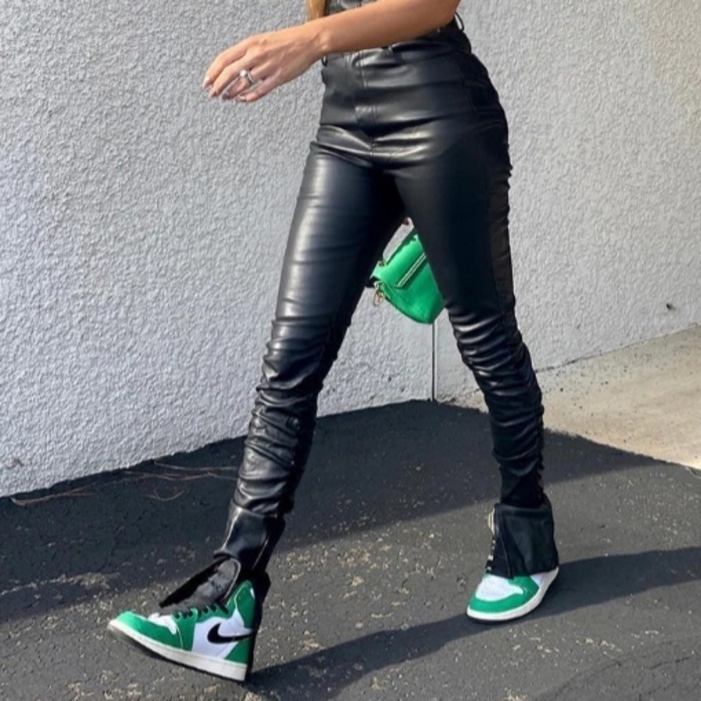 Prettylittlething Leather Pants Womens 10 Black BNWTs Side Slits